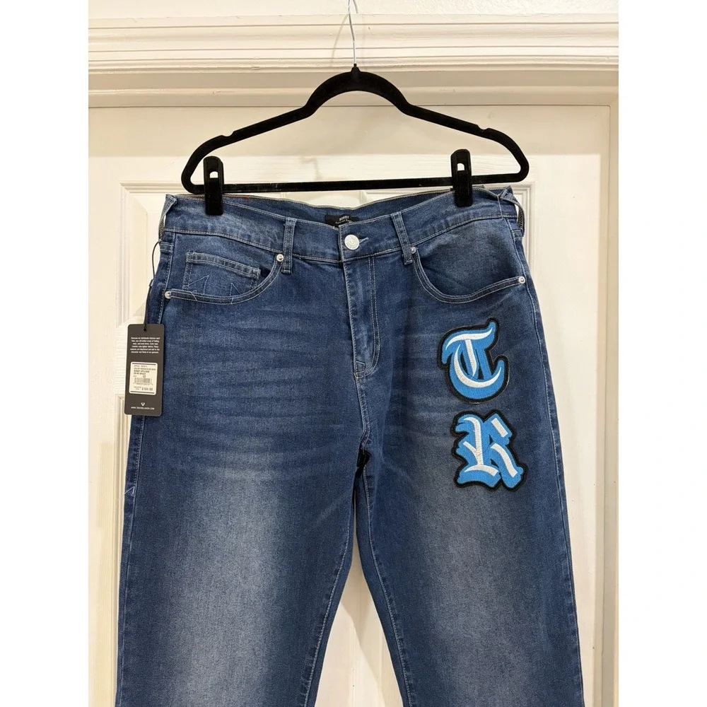 True Religion Jeans Mens 33X32 Blue Bobby Relaxed Baggy Embroidered NWT $184. 33